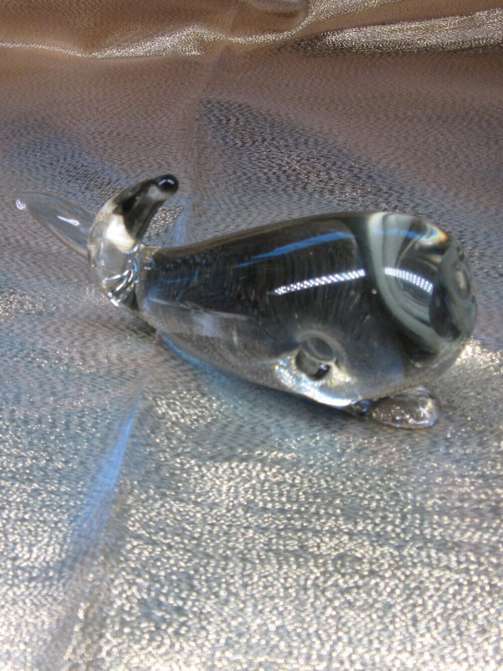 Vintage art clear glass whale paper weight or shelf/desk decoration